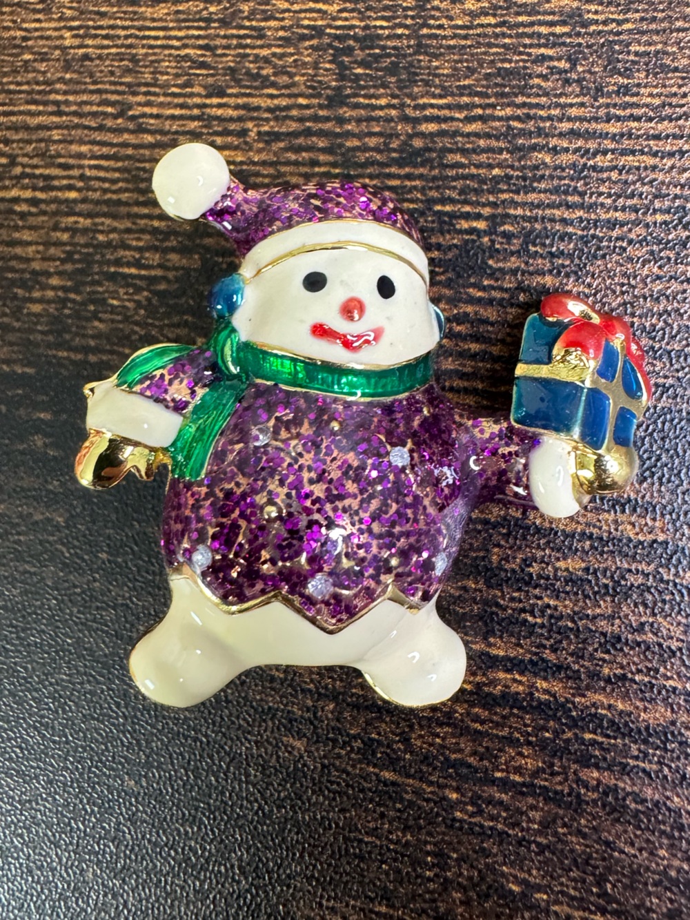💚4/$20 Purple Glitter Snowman Holiday Pin Brooch